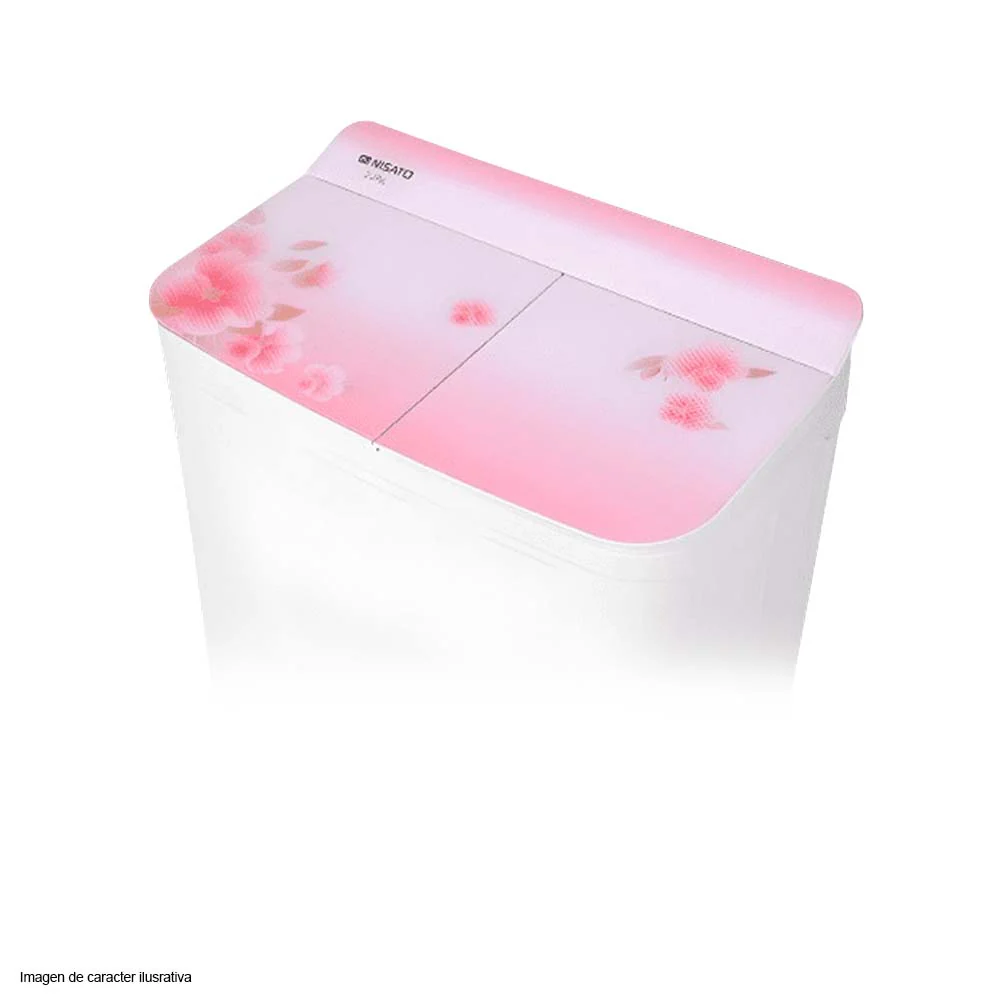 Lavadora semi automática 22kg NWM-22PK Nisato color blanca con tapa rosa. - Image 3