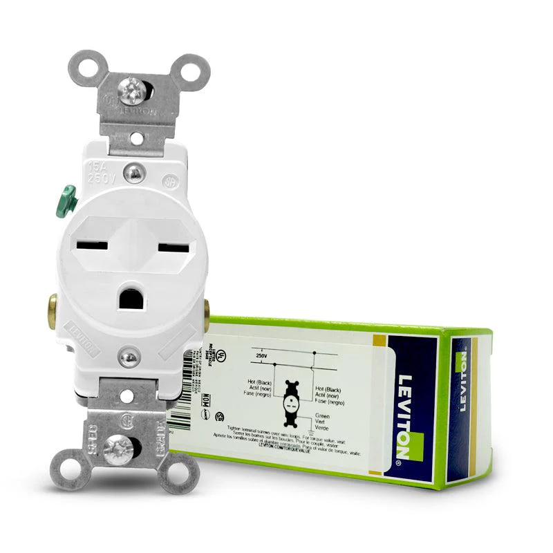 LEVITON TOMACORRIENTE SENCILLO 15A 220V BL 5029-W - Image 2