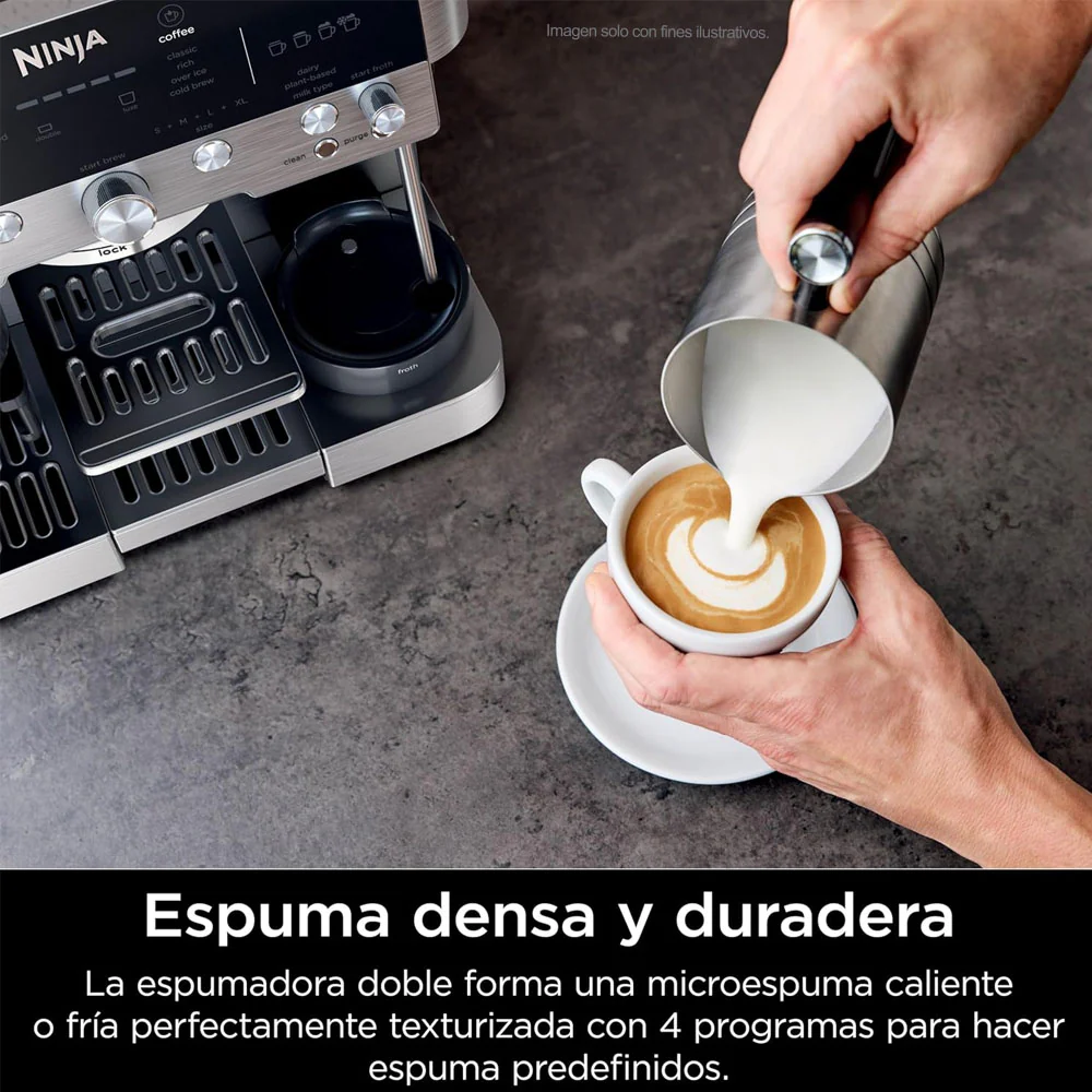 Maquina cafetera 3 en 1 ES601Ninja Serie Premier, cappuccino, cold brew y espresso con molinillo y espumador de leche integrados, fácil de usar y 4 preajustes automáticos de espuma color plata - Image 5
