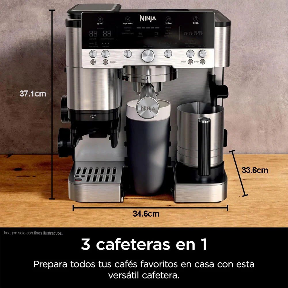 Maquina cafetera 3 en 1 ES601Ninja Serie Premier, cappuccino, cold brew y espresso con molinillo y espumador de leche integrados, fácil de usar y 4 preajustes automáticos de espuma color plata - Image 6