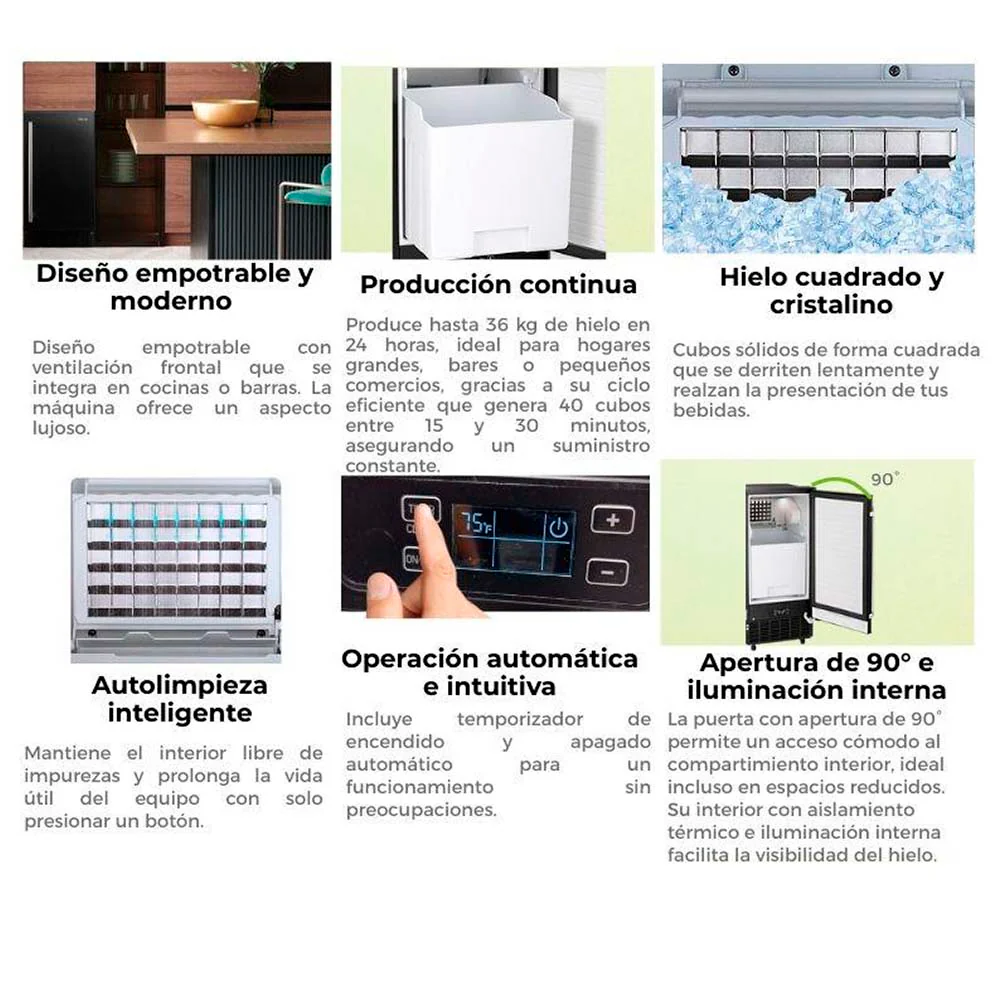Máquina de hielo empotrable FH36-BLACK Drija, produce hasta 36kg de hielo en 24 horas - Image 4