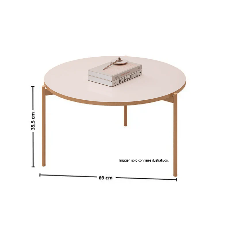 Mesa de centro Bela Off White 34494.174, color blanco roto, dorado, MDF. - Image 3