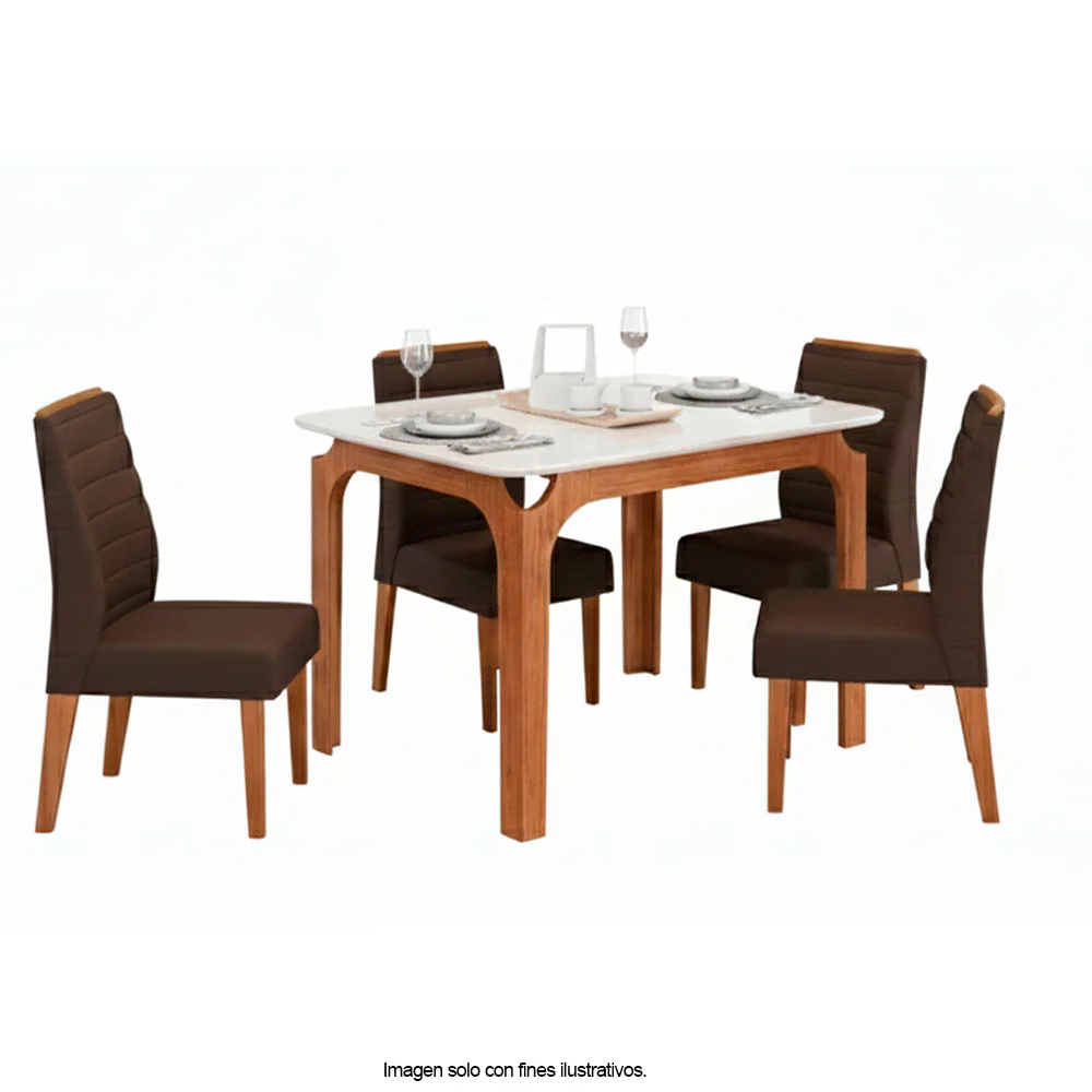 Juego de comedor Marina para 4 puestos + 4 sillas Ondina Moca