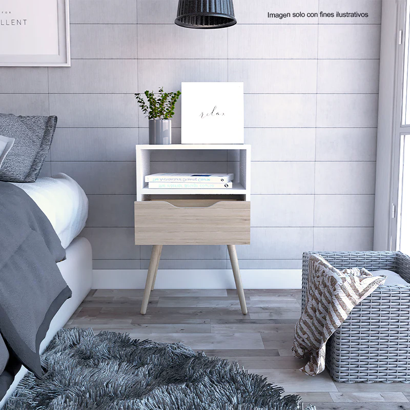 Mesa de noche OTOM, MBR 6077 color Rovere blanco