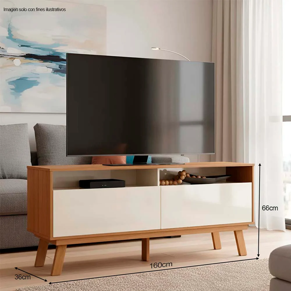 Mesa para TV Olinda para hasta 65" color blanco apagado / almendra. - Image 3