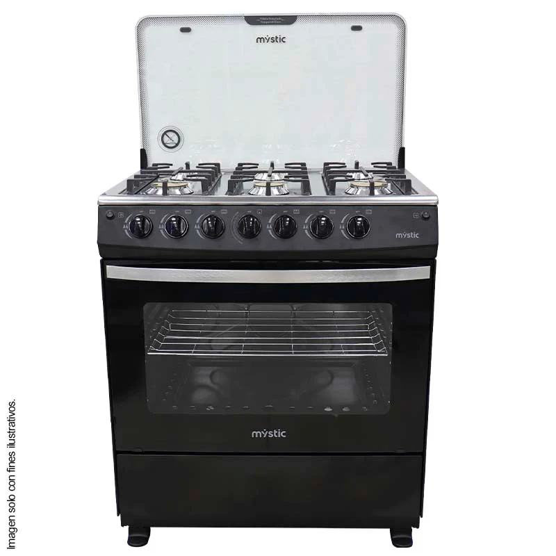 Estufa a gas 30" MY-ST6Q760-PHEL-B JADE Mystic 6 quemadores tapa de vidrio