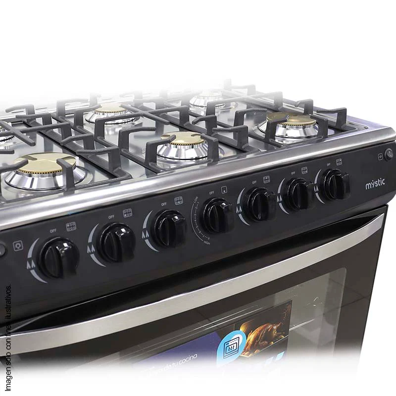 Estufa a gas 30" MY-ST6Q760-PHEL-B JADE Mystic 6 quemadores tapa de vidrio - Image 4