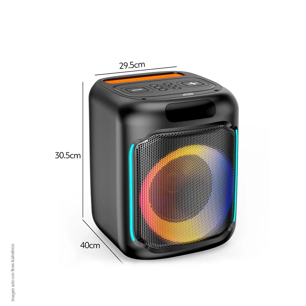 Parlante activo MY-PS88-B-LA-BR Mystic Out mini pro, audio con hasta 4 horas de reproducción, luz LED, Micrófono con cable, Bluetooth TWS, Radio FM. - Image 6