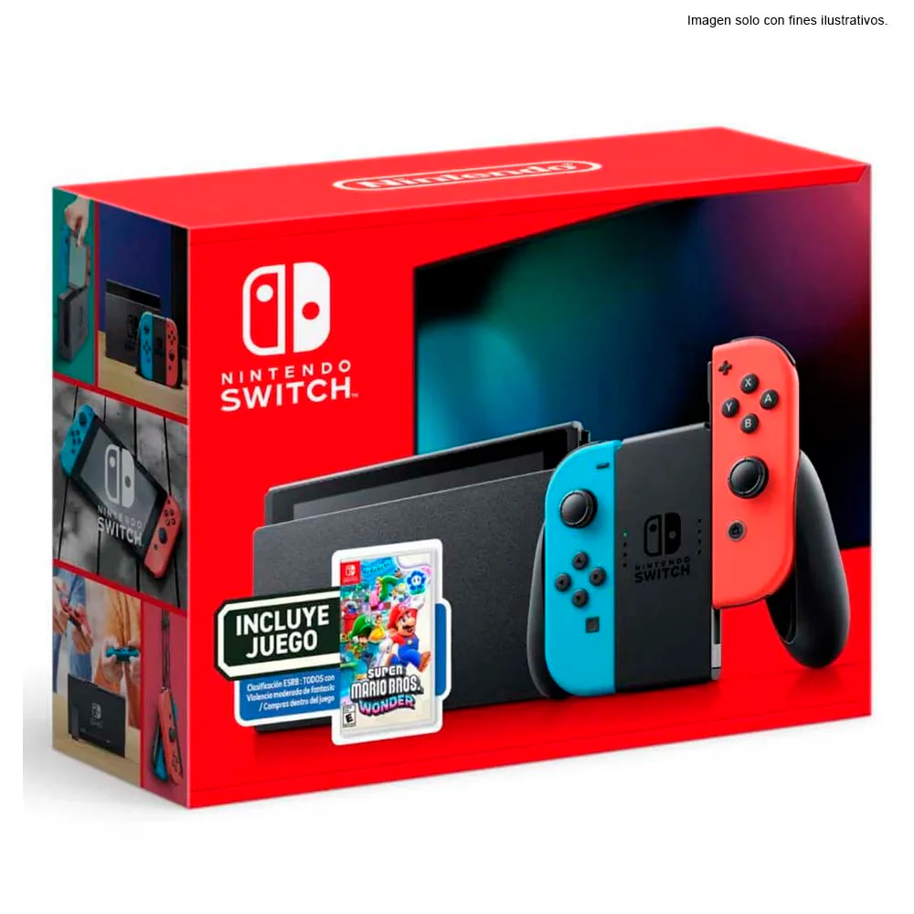 Nintendo HW SWITCH 1.1 neon  ENINHRD-S-KAB1C incluye juego Super Mario Wonder