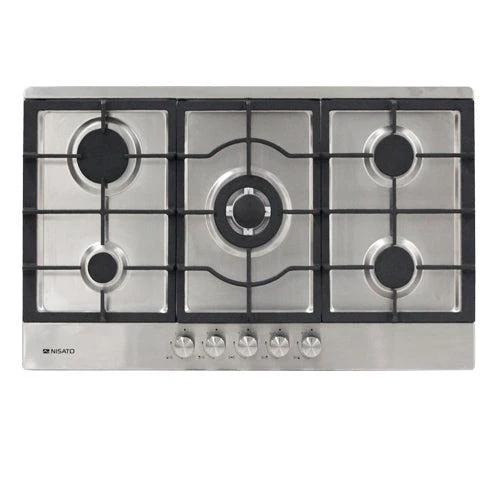 Estufa Empotrable a Gas, 36”, NPCT-90PRODM, Nisato, 5 quemadores con quemador central doble llama y parrillas de hierro colado, Acero inoxidable