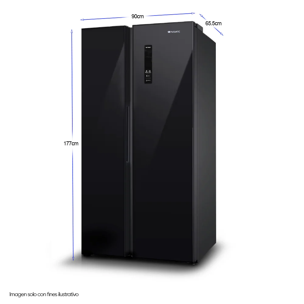 Refrigeradora NRF-715GSMH 17pc Nisato Side by Side inverter acabado frontal de vidrio negro - Image 3