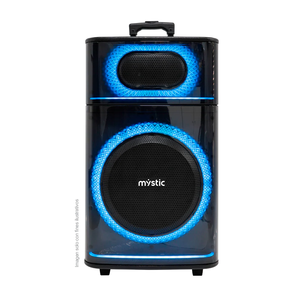 Parlante activo Out Max MY-PS606T-LA-BR, Mysctic, 40W RMS, hasta 4 horas de reproducción, Luz LED, Micrófono inalámbrico UHF, Bluetooth TWS, radio FM.