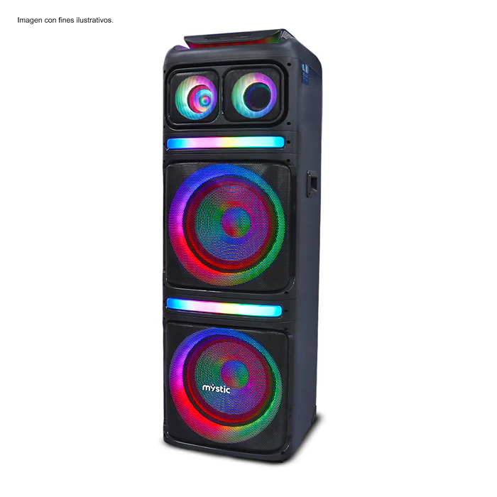 Party icon two ,MY-PS1245U Mystic, audio con Bluetooth, Micrófono inalámbrico UHF,Radio FM,Luz LED, 150W RMS