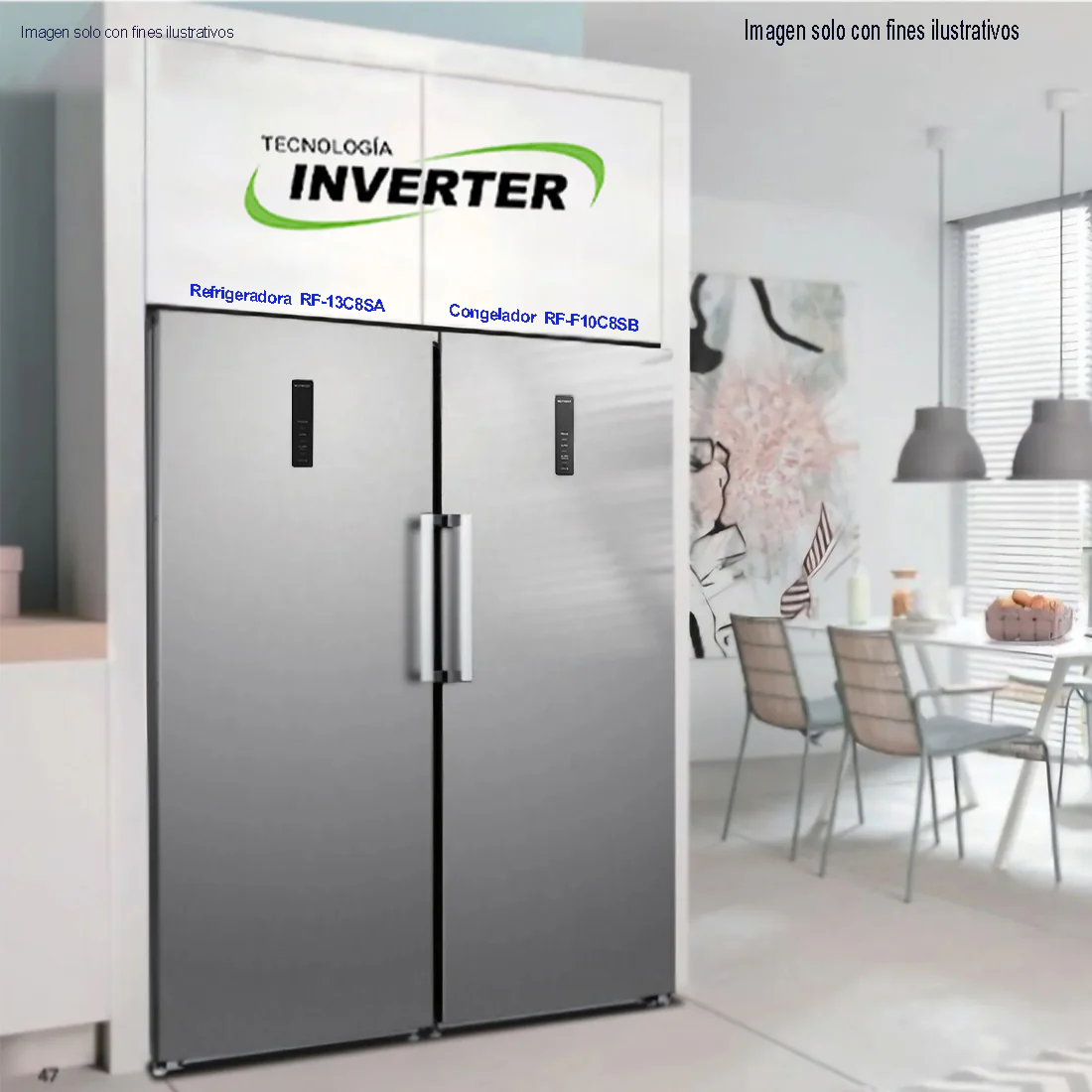 Refrigeradora 12.6pc RF-13C8SA acabado en acero inoxidable panel digital de toque, tecnología inverter - Image 4