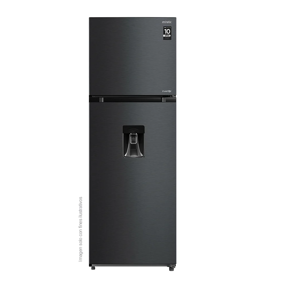 Refrigeradora 11.94pc RF-NV359LSS Mystic Top Mount, Inverter, No Frost, color gris nublado, dispensador de agua, control electrónico de temperatura