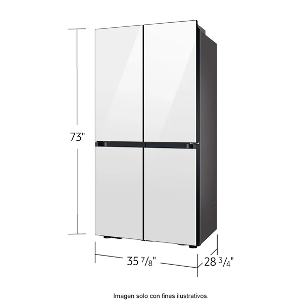 Refrigeradora Bespoke Family Hu Capacidad 23pc Samsung 4 puertas RF23DB965012AP dispensador interior + jarra automática triple enfriamiento flex zone dual ice hielo para whisky color clean white. - Image 4