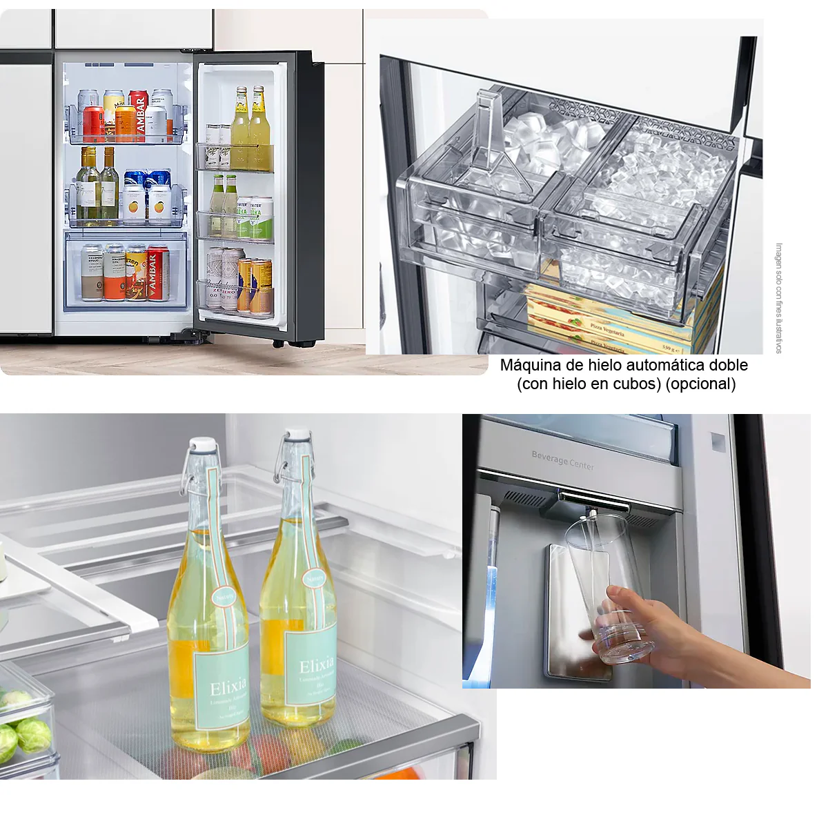 Refrigeradora Bespoke Family Hu Capacidad 23pc Samsung 4 puertas RF23DB965012AP dispensador interior + jarra automática triple enfriamiento flex zone dual ice hielo para whisky color clean white. - Image 7