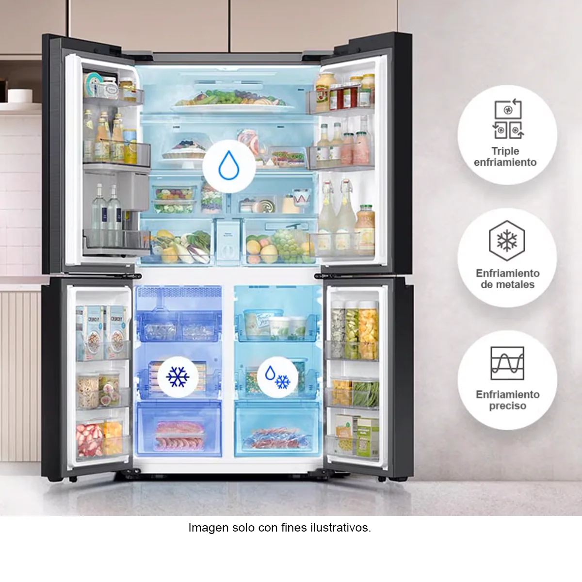 Refrigeradora Bespoke 29pc RF29DB965012AP FDR Samsung 4 puertas, dispensador interior + jarra automática triple enfriamiento flex zone dual ice hielo para whisky color clean white - Image 12