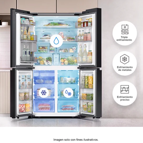 Refrigeradora Bespoke 29pc RF29DB965012AP FDR Samsung 4 puertas, dispensador interior + jarra automática triple enfriamiento flex zone dual ice hielo para whisky color clean white - Image 6