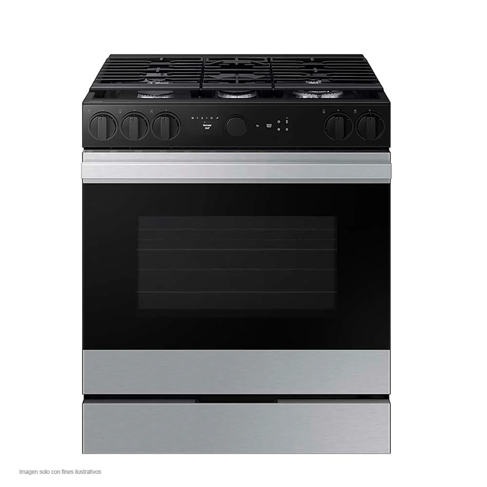 Estufa de 30" a gas Bespoke NSG6DG8700SRAX Samsung 5 quemadores, cámara en horno tecnología Smart things
