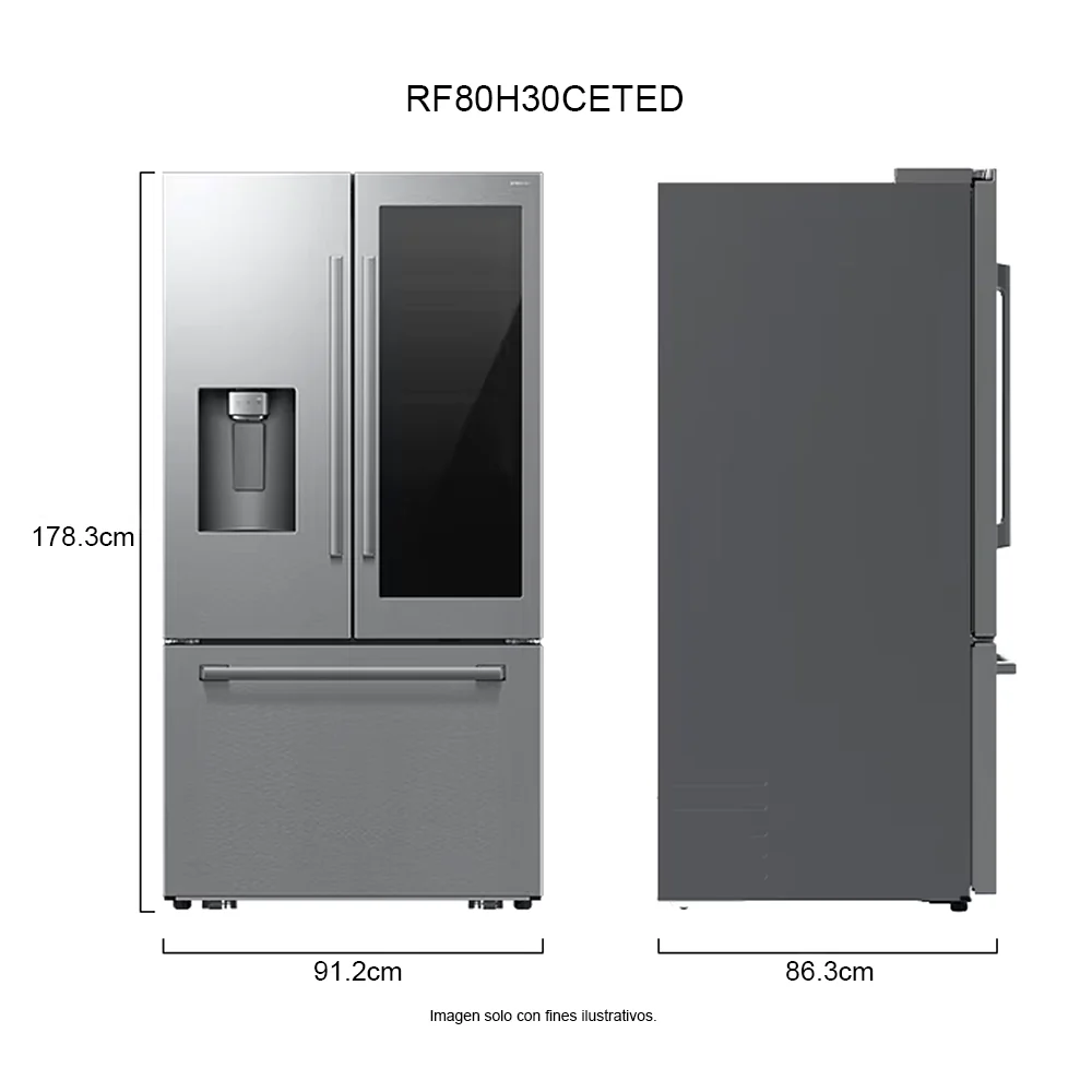 Refrigerador French Door 30 PC RF80H30CETED Samsung Auto-View FDR, Zero Clearance (4mm), Curved, Crushed (Fridge) + Whisky Balls (Freezer) - Image 4
