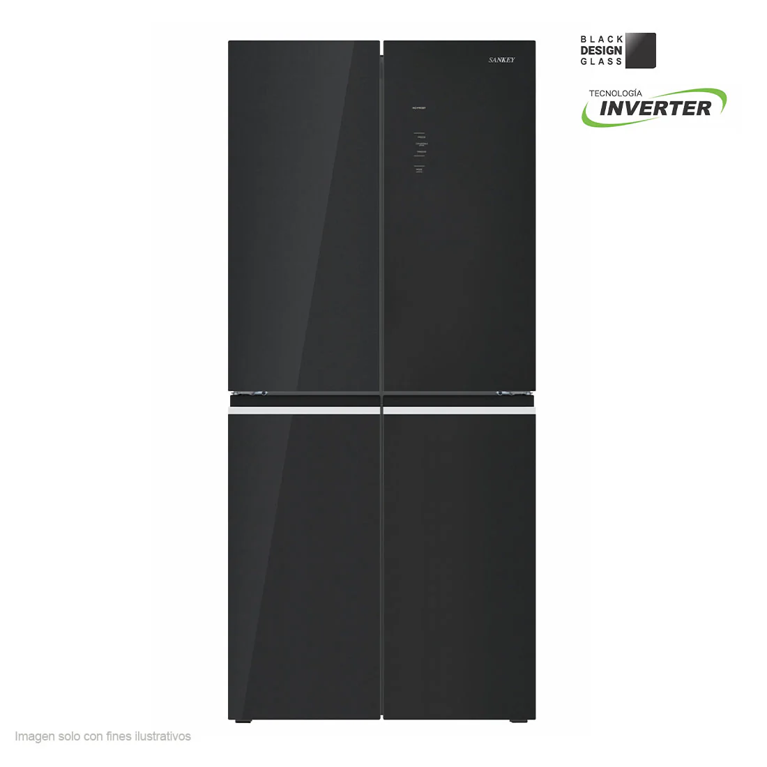 Refrigeradora 16.6pc RF-16F4BG Sankey 4 puertas tecnología inverter puertas de vidrio espejo en negro