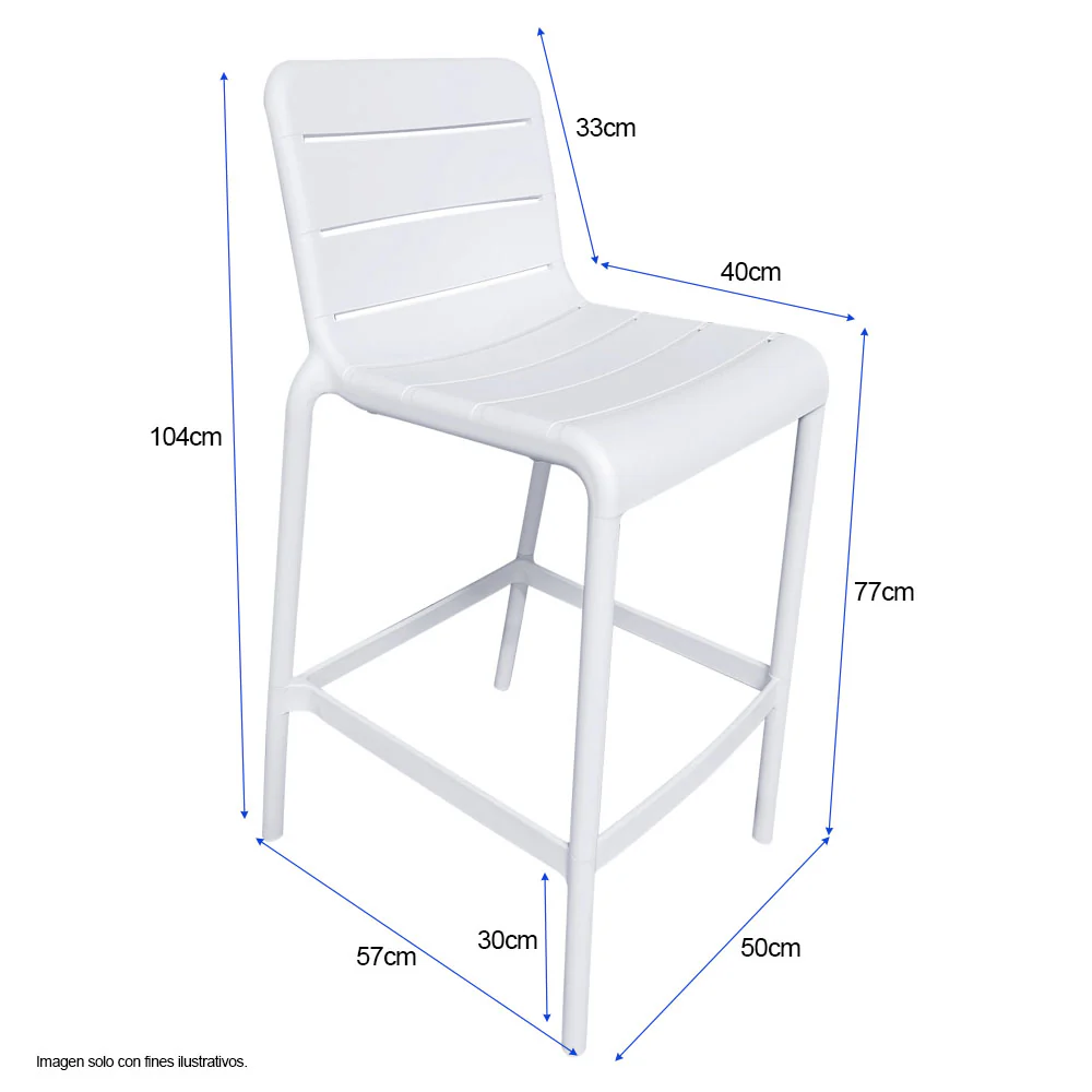 Silla Bar plástica 8650B-75 color blanco, para uso interior y exterior. - Image 4