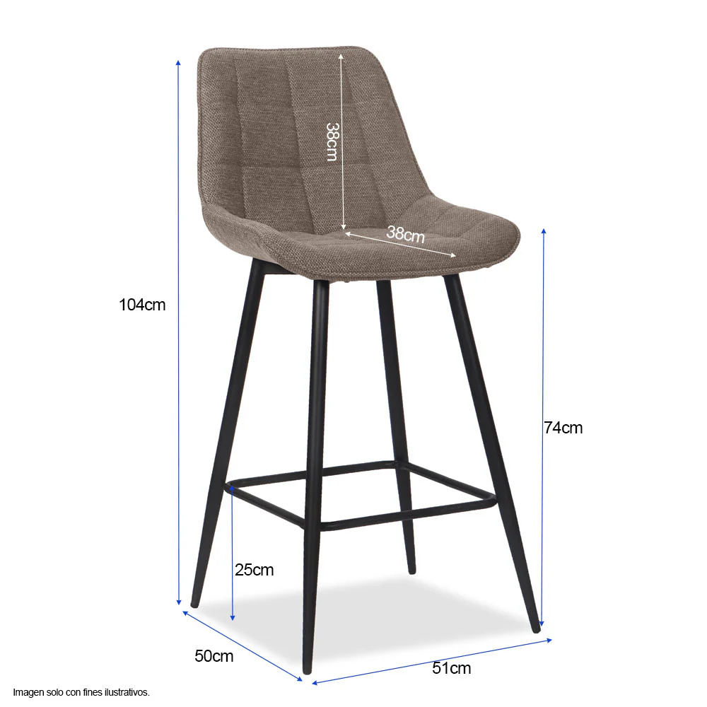 Silla de bar modelo ORIA CB-060, tela color chocolate y estructura de metal - Image 3