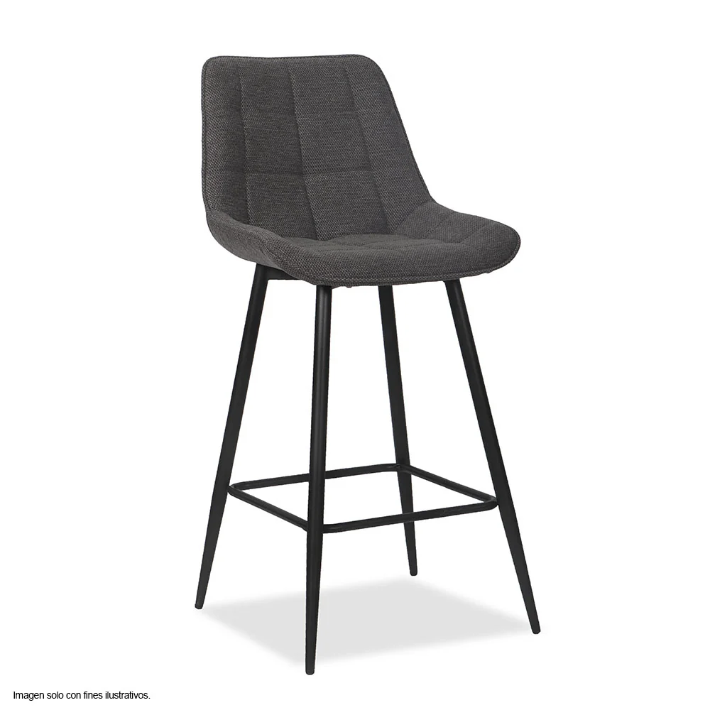 Silla de bar modelo ORIA CB-060, tela color gris oscuro y estructura de metal