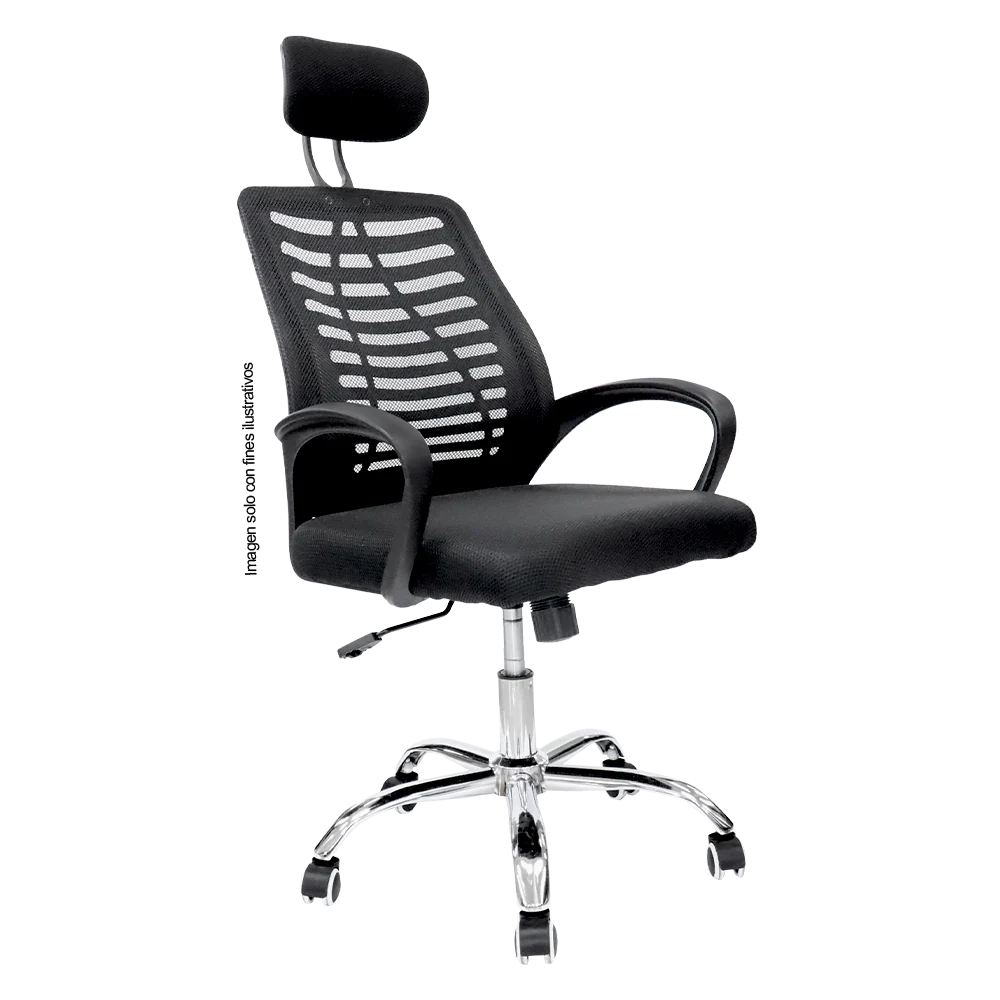 Silla de oficina 853-ERGON color negro base de metal cromado.