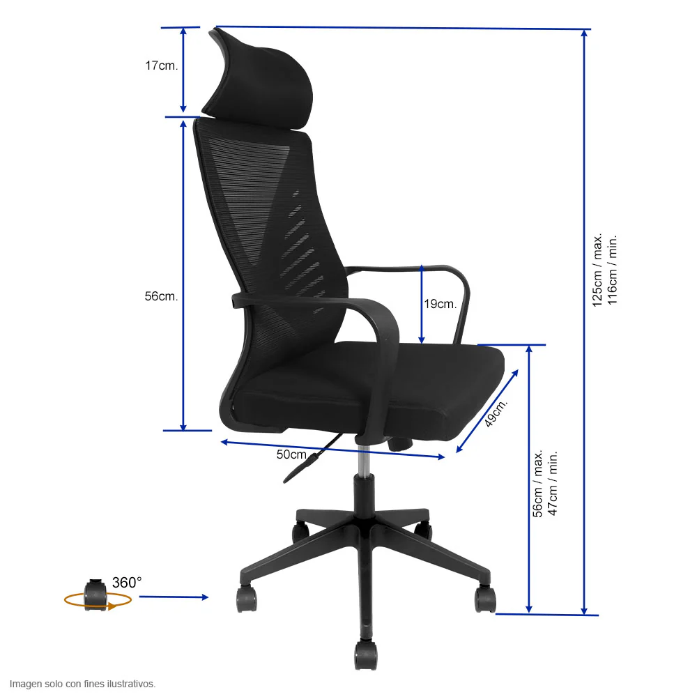 Silla de oficina FC-52 base negra plástico resistente ruedas de 360° - Image 4