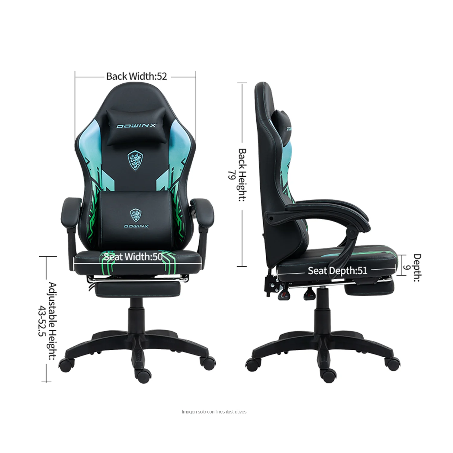 Silla Gaming LS-D1140 con reposapiés, color verde negro - Image 5