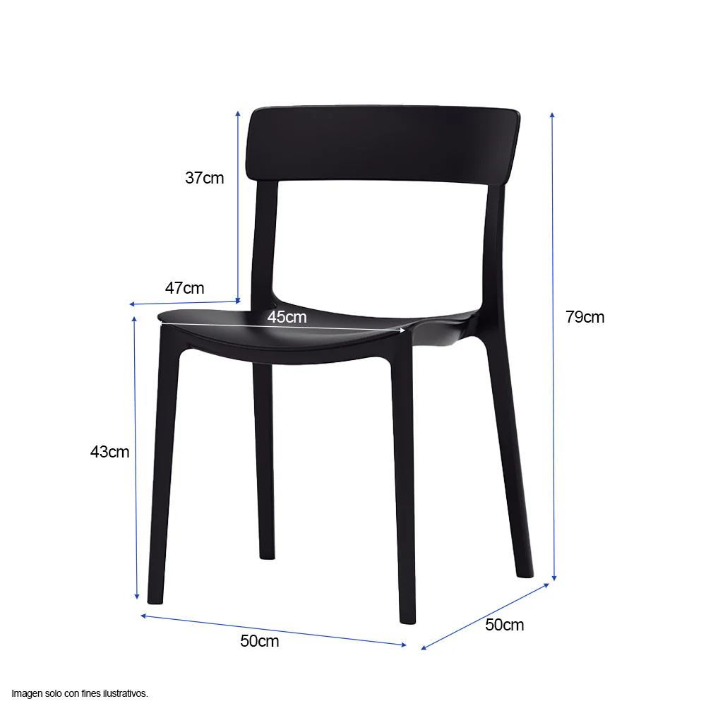 Silla plástica F15 respaldo liso, color negro - Image 4