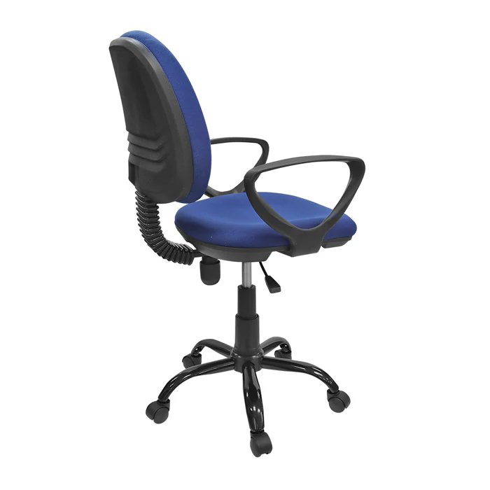 Silla secretaria DC-13 con brazos tela damasco color azul - Image 3