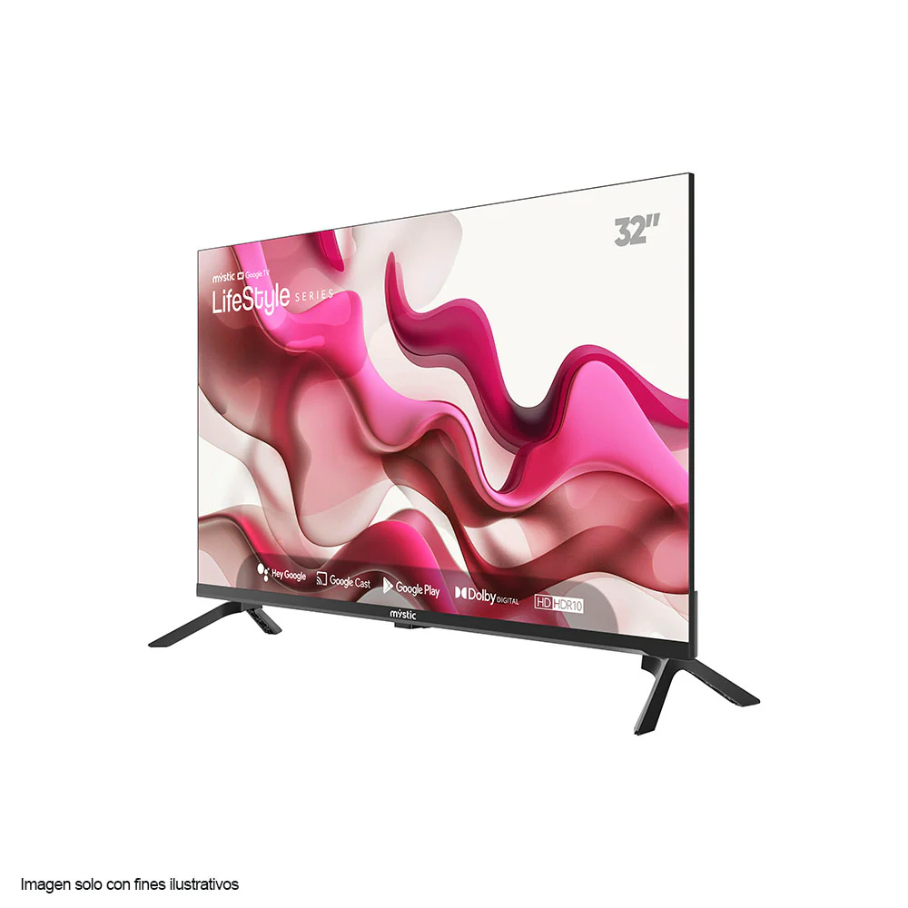 Televisor LED 32" MY-SG32109T Mystic serie LifeStyle, con asistente de voz Hey Google, HD HDR10, Dolby Digital, Google Play Store y Bluetooth