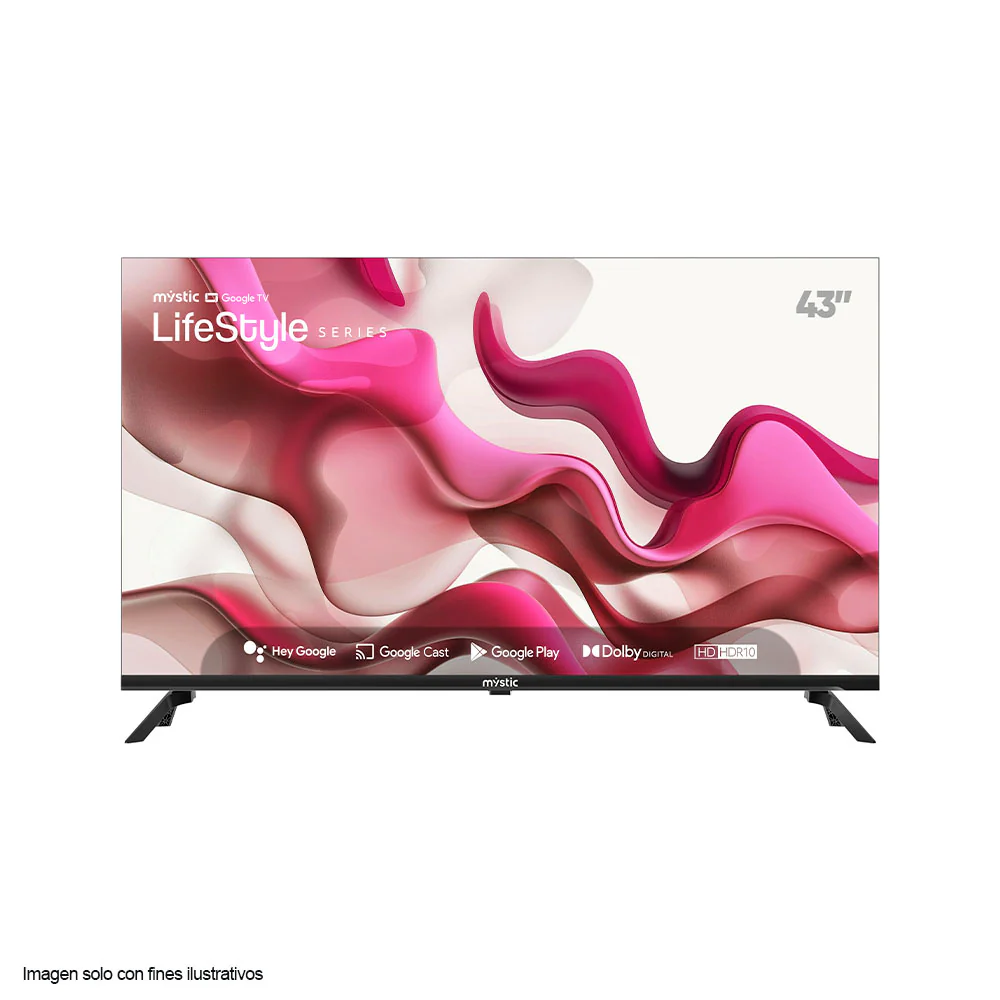 Televisor 43" LED, MY-SG43109T Mystic Serie LifeStyle, con asistente de voz Hey Google, Full HD HDR10, Dolby Digital, Google Play Store y Bluetooth.