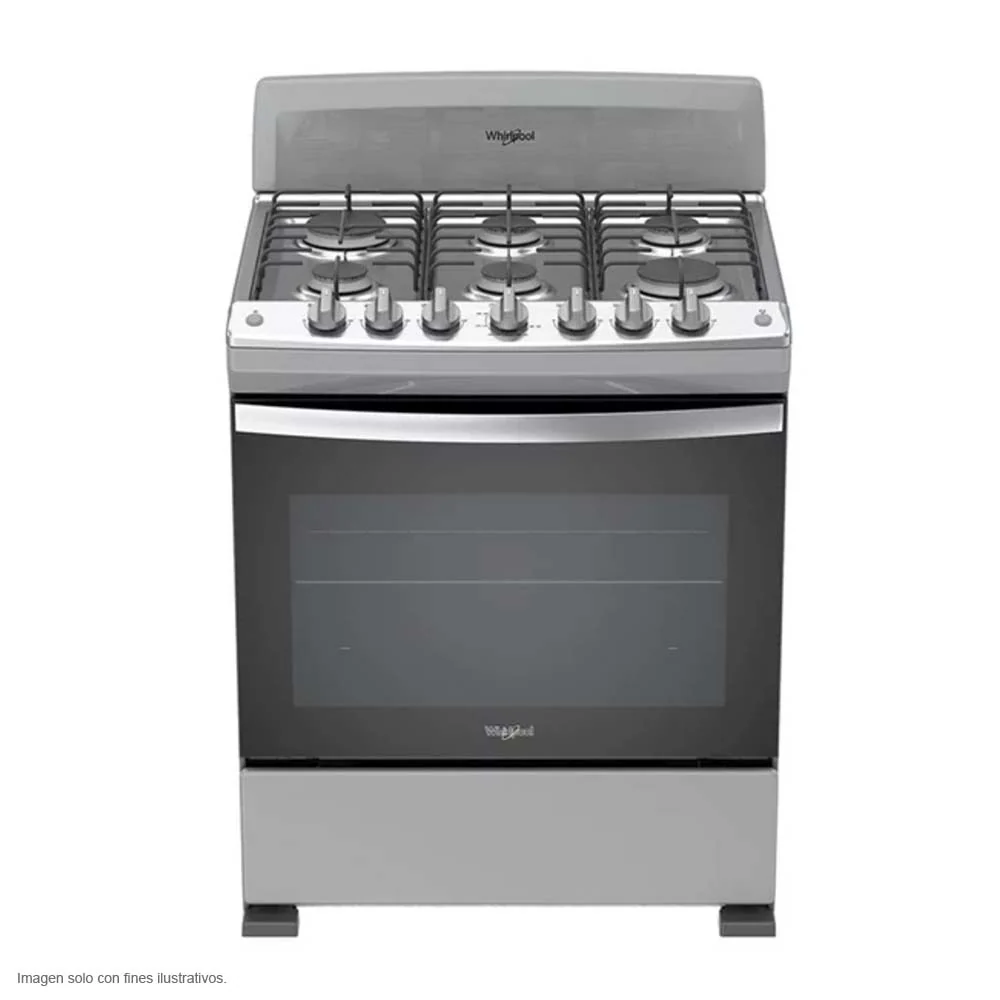 Estufa a gas de 30" LWFR3000S Whilpool cubierta de acero inox. 6 quemadores