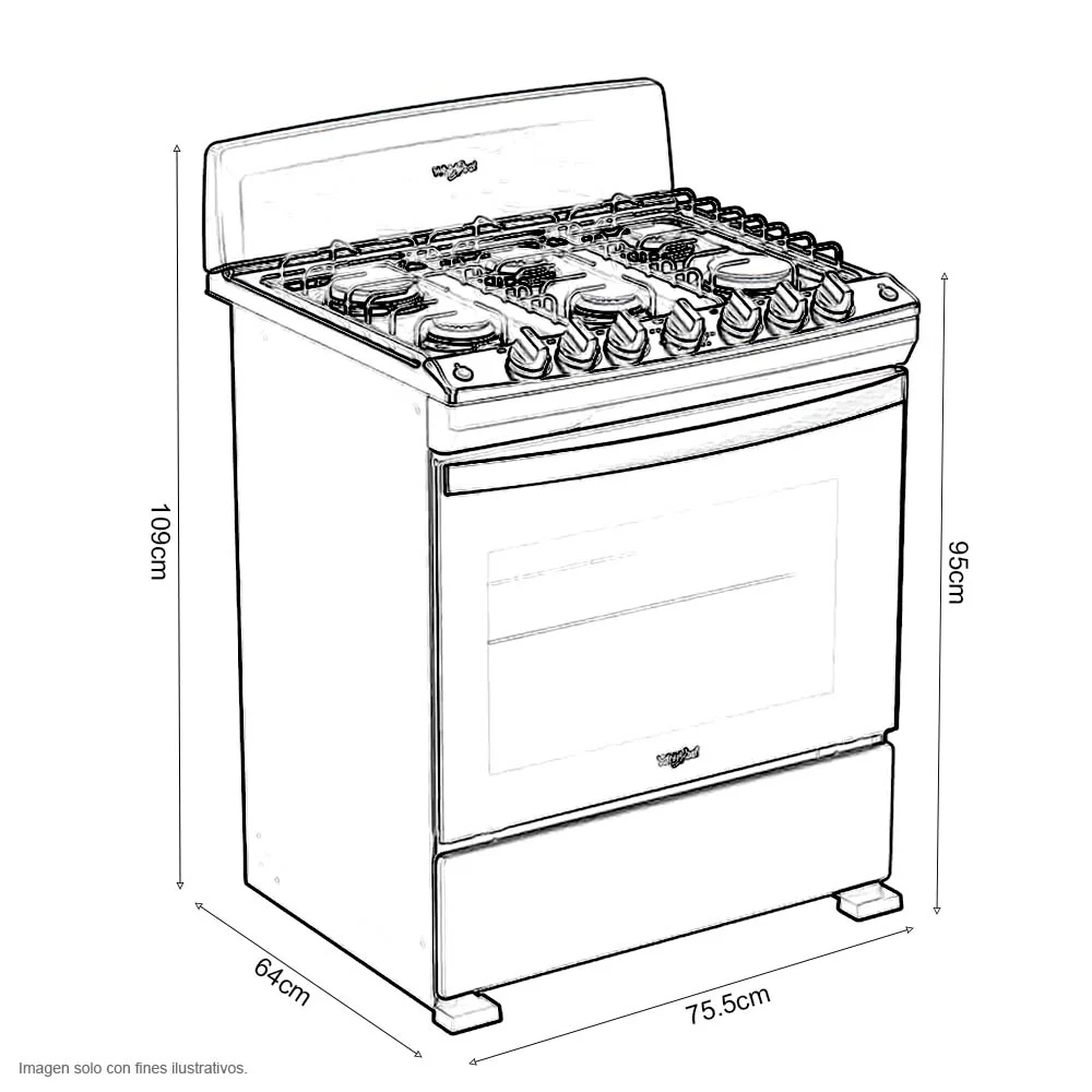 Estufa a gas de 30" LWFR3000S Whilpool cubierta de acero inox. 6 quemadores - Image 4